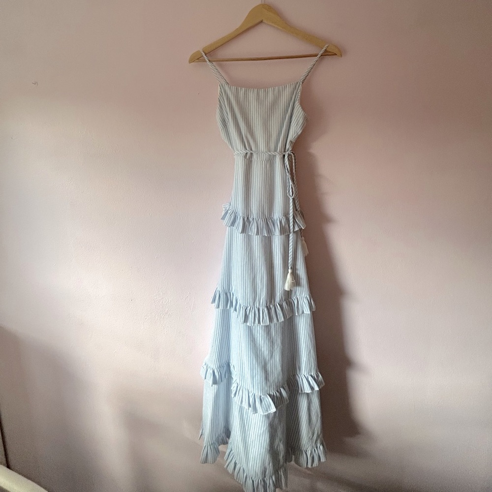 Blue and white maxi ruffle dress